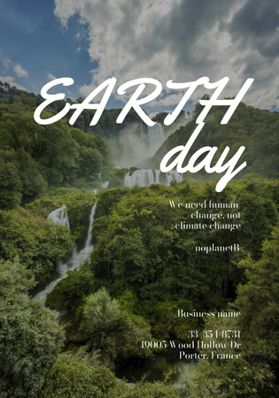 World Earth Day Announcement with Beautiful Waterfall Poster 28x40in Design Template