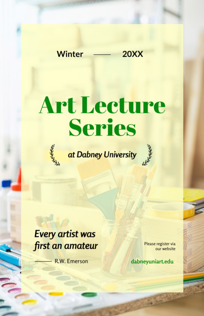 Valuable Art Lecture Series Brushes And Pencils Invitation 5.5x8.5in Design Template