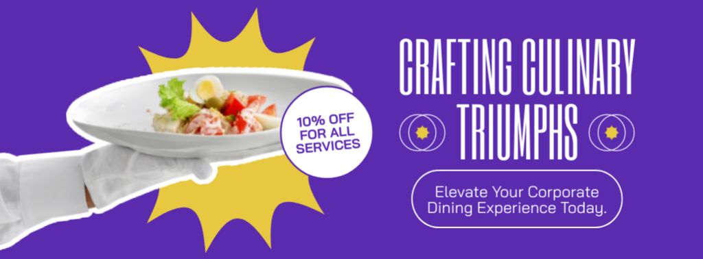 Catering Services with Waiter holding Tasty Dish Facebook cover Design Template