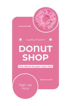Pembe Donut İllüstrasyonlu Donut Dükkanı Promosyonu Pinterest Tasarım Şablonu