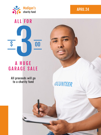 Charity Garage Sale Volunteer with Clothes Poster US Design Template