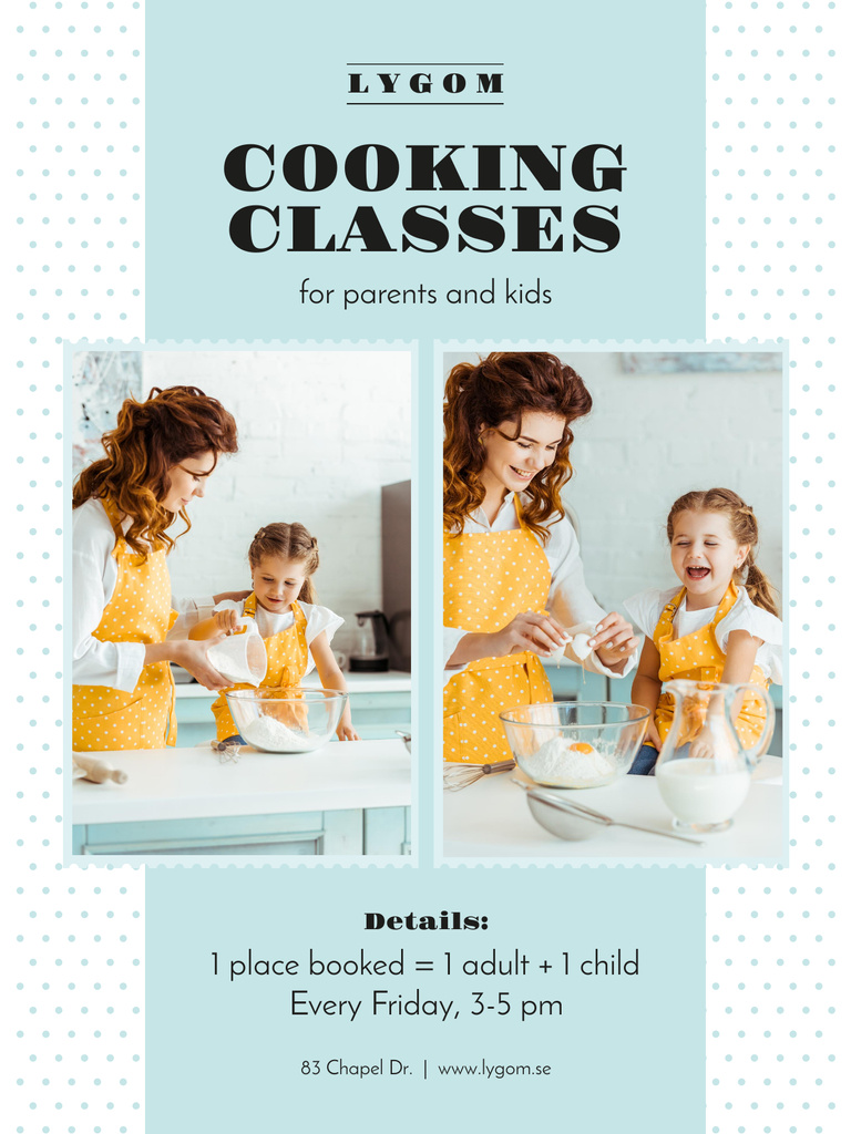 Cooking Classes with Mother and Daughter in Kitchen Poster US Design Template