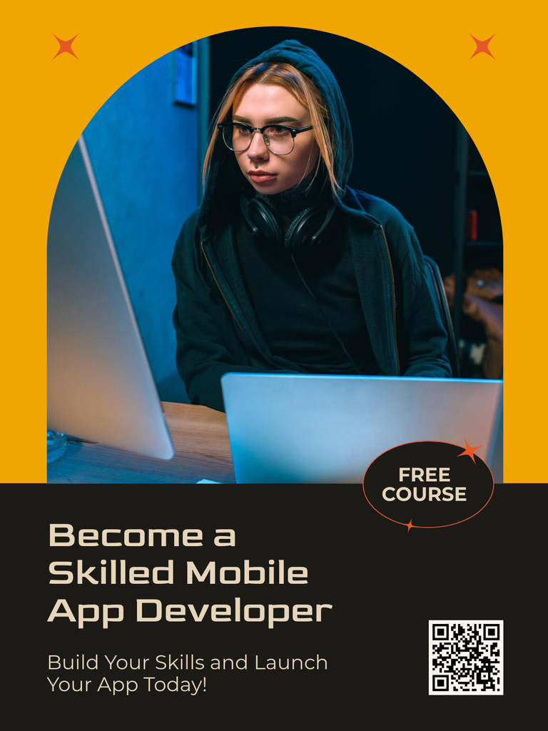 Mobile App Development Free Course Ad Poster US Tasarım Şablonu