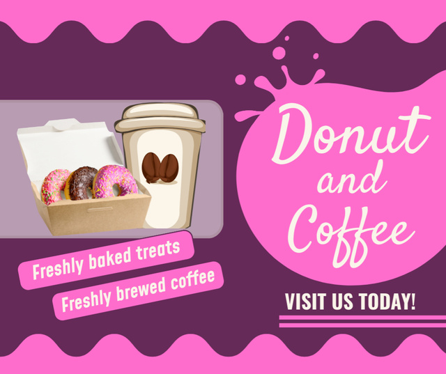 Offer of Doughnut and Coffee in Pink Facebook Modelo de Design