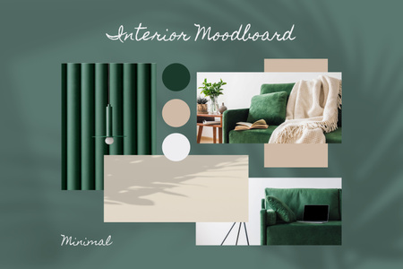 Deep Green Interior Design and Textures Mood Board Design Template