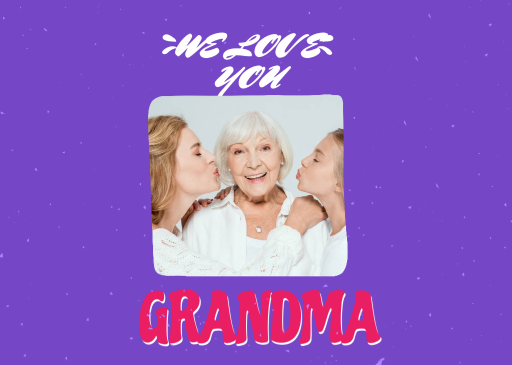 Cute Love Phrase For Grandma With Grandchildren in Purple Postcard 5x7in Tasarım Şablonu