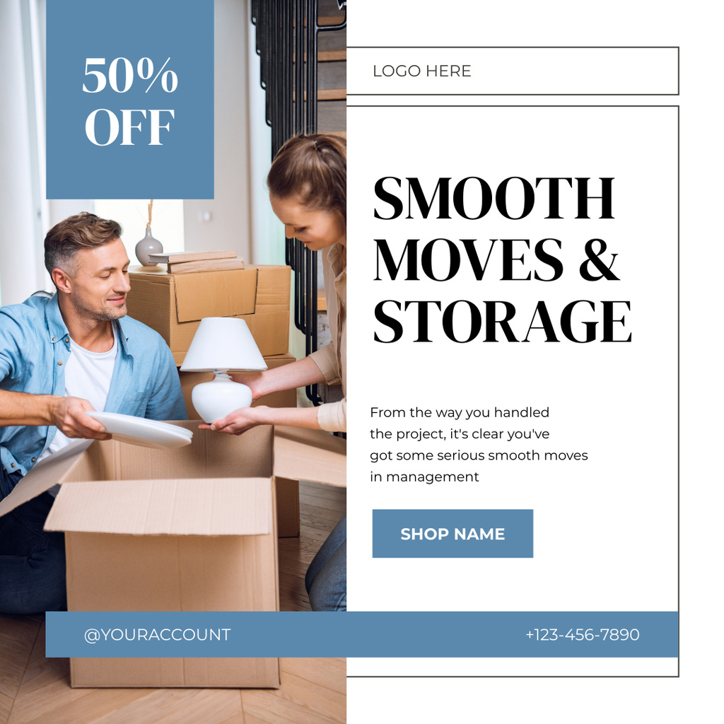 Moving Services Ad with People packing Things Instagramデザインテンプレート