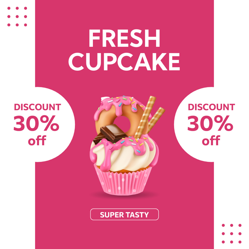 Ontwerpsjabloon van Instagram van Fresh Tasty Cupcakes Discount