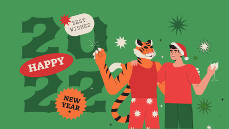 New Year Greeting with Funny Man and Tiger Full HD video Modelo de Design