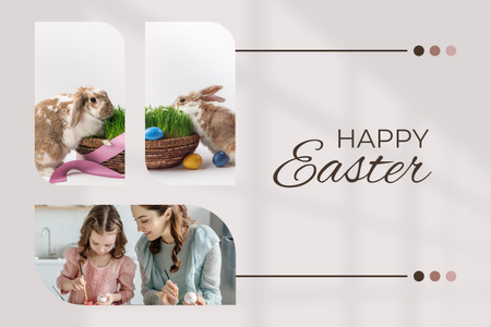 Mother and Daughter Painting Easter Eggs Mood Board Design Template