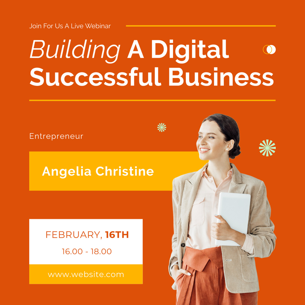 Building a Digital Successful Business Training Ad on Orange LinkedIn post Design Template