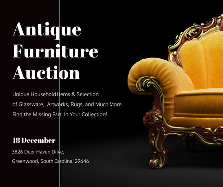 Szablon projektu Aukcja mebli antycznych Luksusowy żółty fotel Facebook