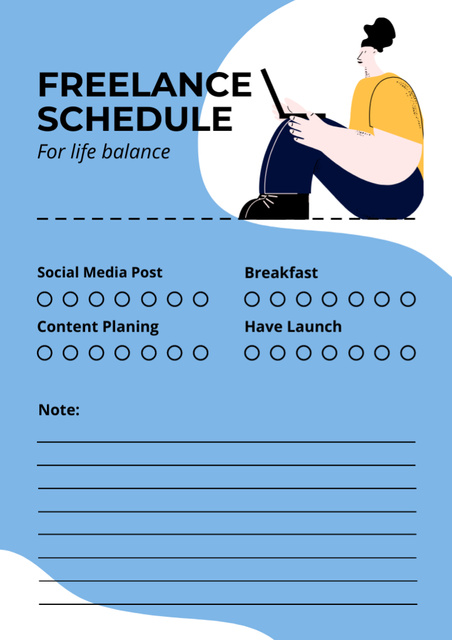 Freelance Schedule with Illustration of Man Working with Laptop Schedule Planner – шаблон для дизайна