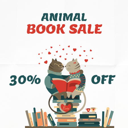 Books Sale Announcement with Cats in Love Illustration Instagram Design Template