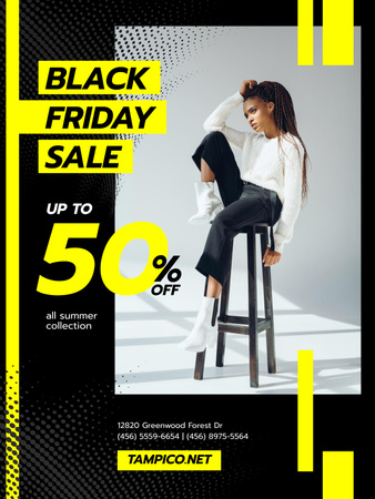 Black Friday Sale with Woman in Monochrome Clothes Poster 36x48in Design Template