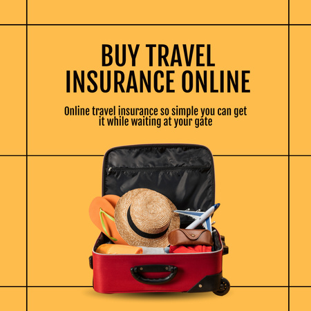 Suitcase with Tourism Stuff for Travel Insurance Online Instagram Design Template