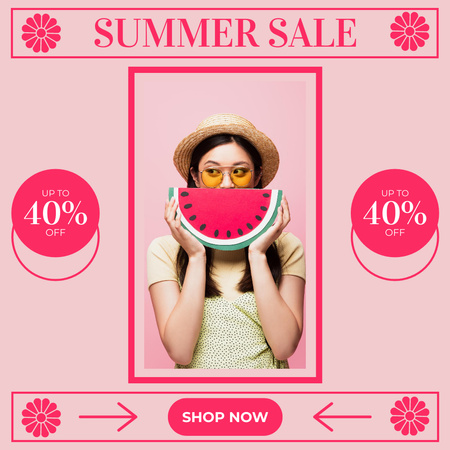 Предложение летней распродажи одежды и аксессуаров на розовом Instagram – шаблон для дизайна