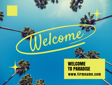 Welcome Phrase With Palm Trees Postcard 4.2x5.5in Design Template