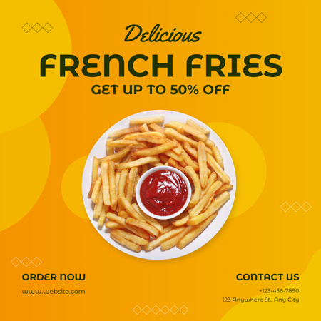 French Fries Discount Announcement on Yellow Instagram Design Template