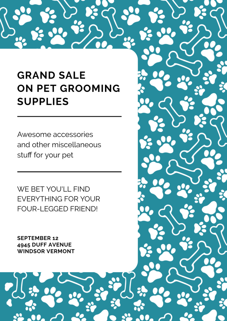 Sale of Pet Grooming Supplies on Cute Pattern Poster B2 Tasarım Şablonu