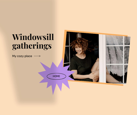 Smiling Woman sitting on Window Facebook Design Template