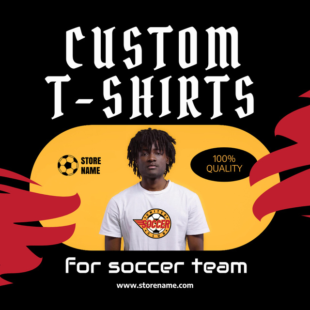 Young Man in Custom Soccer T-Shirt Instagramデザインテンプレート