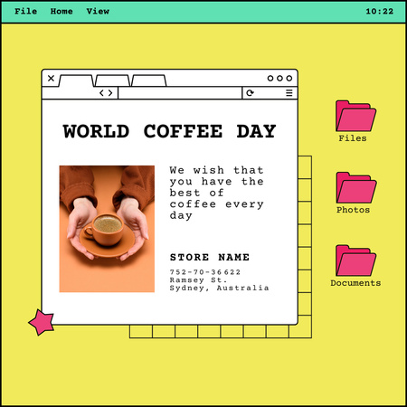 Inspiration for World Coffee Day with Cup of Hot Cappuccino Instagram Design Template