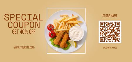 Nice Discount For Fast Food With Qr-Code Coupon Din Large Design Template