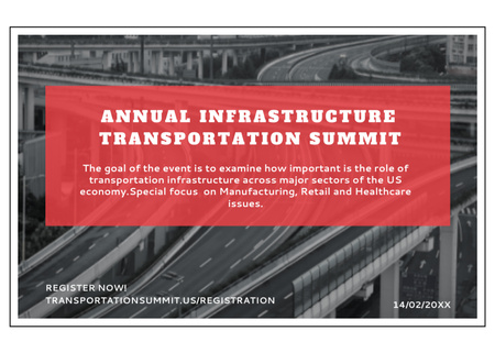 Ontwerpsjabloon van Flyer 5x7in Horizontal van Aankondiging jaarlijkse top over infrastructuurvervoer