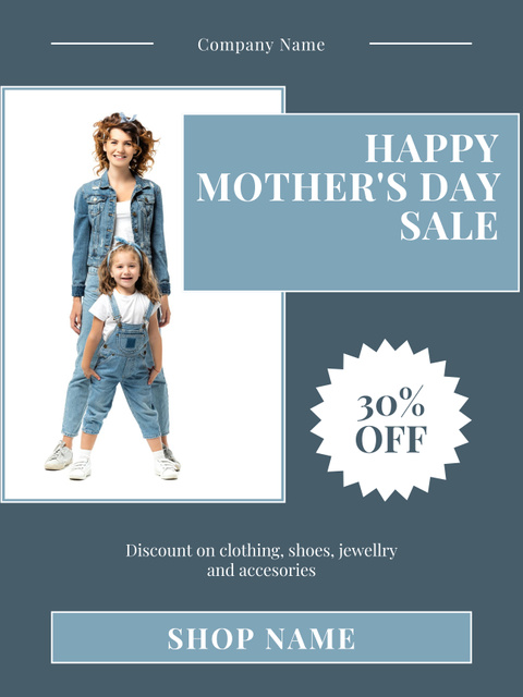 Ontwerpsjabloon van Poster US van Mother's Day Sale with Mom and Daughter in Denim