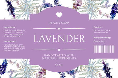 Ontwerpsjabloon van Label van Aromatische Lavendelzeep Met Beschrijving In Verpakking Aanbieding
