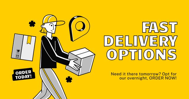Fast Delivery Options Proposition on Yellow Facebook AD Design Template