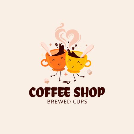 Cafe Ad with Coffee Cups Logo Tasarım Şablonu