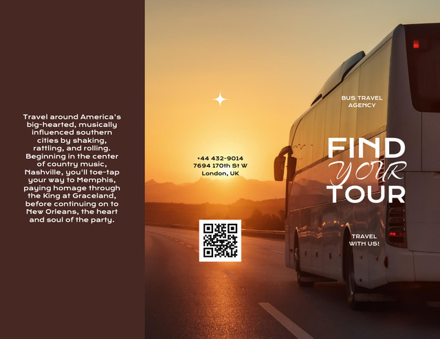 Modèle de visuel Bus Travel Tours Ad with Beautiful Sunset - Brochure 8.5x11in