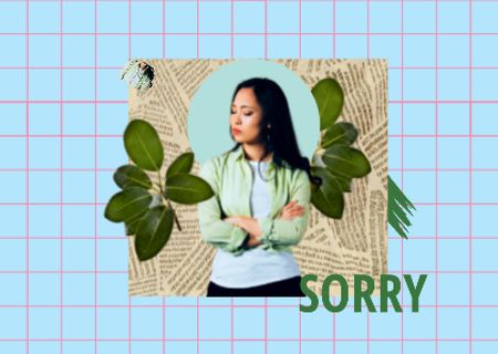 Apology Phrase with Cute Offended Girl Card Design Template