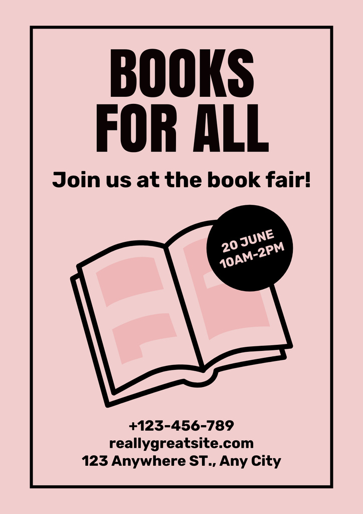 Designvorlage Simple Pink Ad of Book Fair für Poster