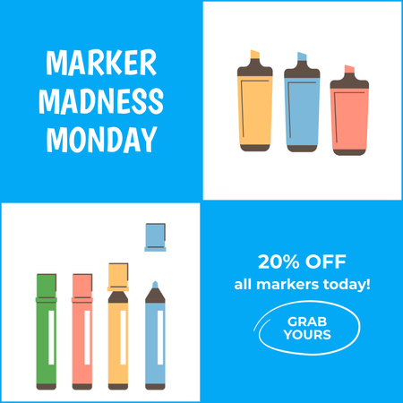 Stationery Shop Ad with Discount on All Markers Animated Post Design Template