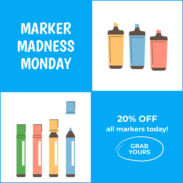Modèle de visuel Stationery Shop Ad with Discount on All Markers - Animated Post