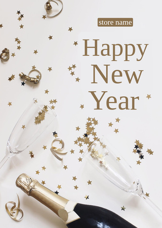 Template di design New Year Greeting with Champagne Bottle Postcard A6 Vertical