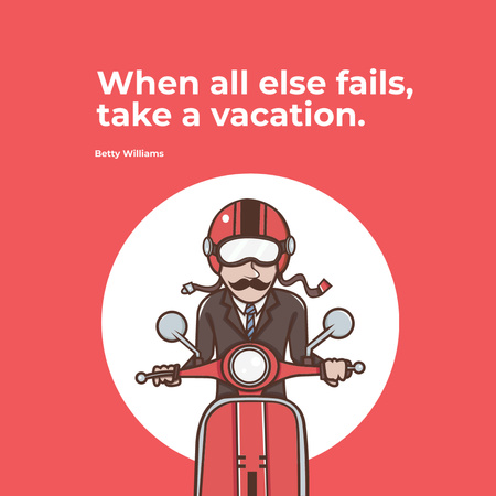 Vacation Quote Man on Motorbike in Red Instagram AD Design Template