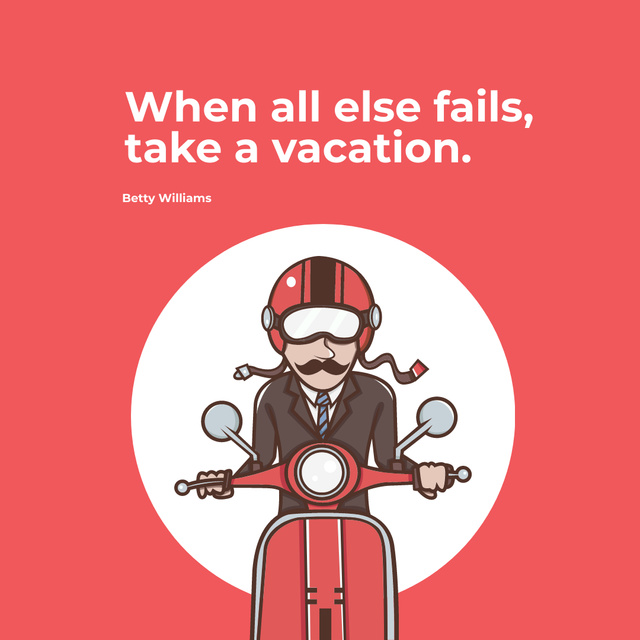 Vacation Quote Man on Motorbike in Red Instagram AD Modelo de Design