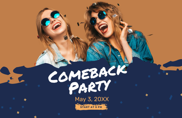 Designvorlage Comeback Party Announcement with Happy Girls And Confetti für Flyer 5.5x8.5in Horizontal