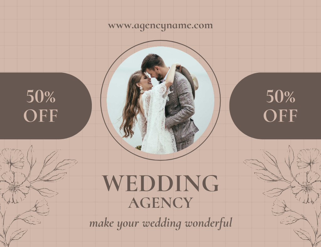 Wedding Agency Services Promo with Happy Young Couple Thank You Card 5.5x4in Horizontal Design Template