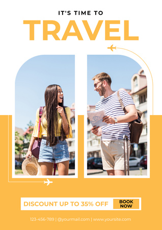 Platilla de diseño Happy Travelers Walking by Town Poster
