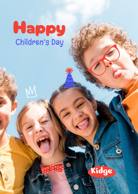 Children's Day Greeting With Happy Little Kids Postcard 5x7in Vertical Design Template