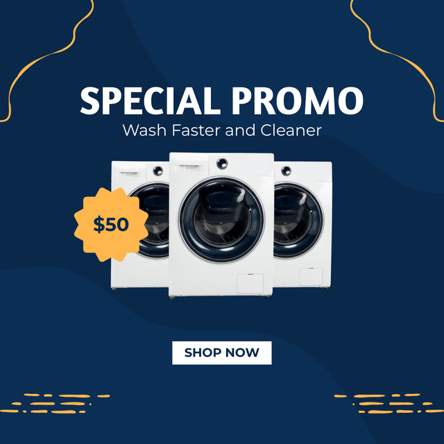 Laundry Service Advertisement with Washing Machines Instagram Design Template