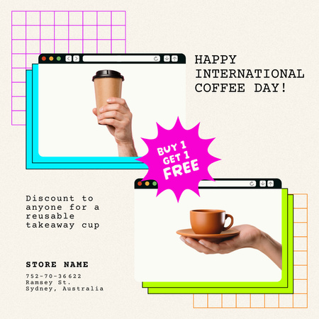 International Coffee Day with Takeaway Cup Instagram Design Template