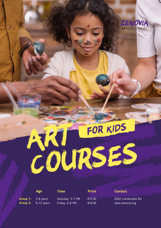 Painting Courses Ad with Girl Holding Brush Poster Design Template