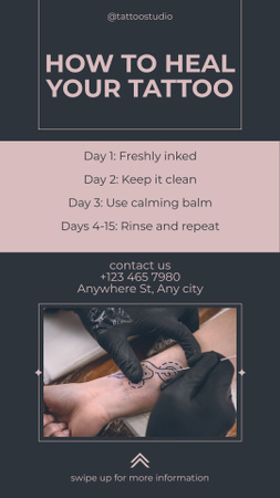 Szablon projektu Pomocny przewodnik dotyczący leczenia tatuażu ze studia Instagram Story