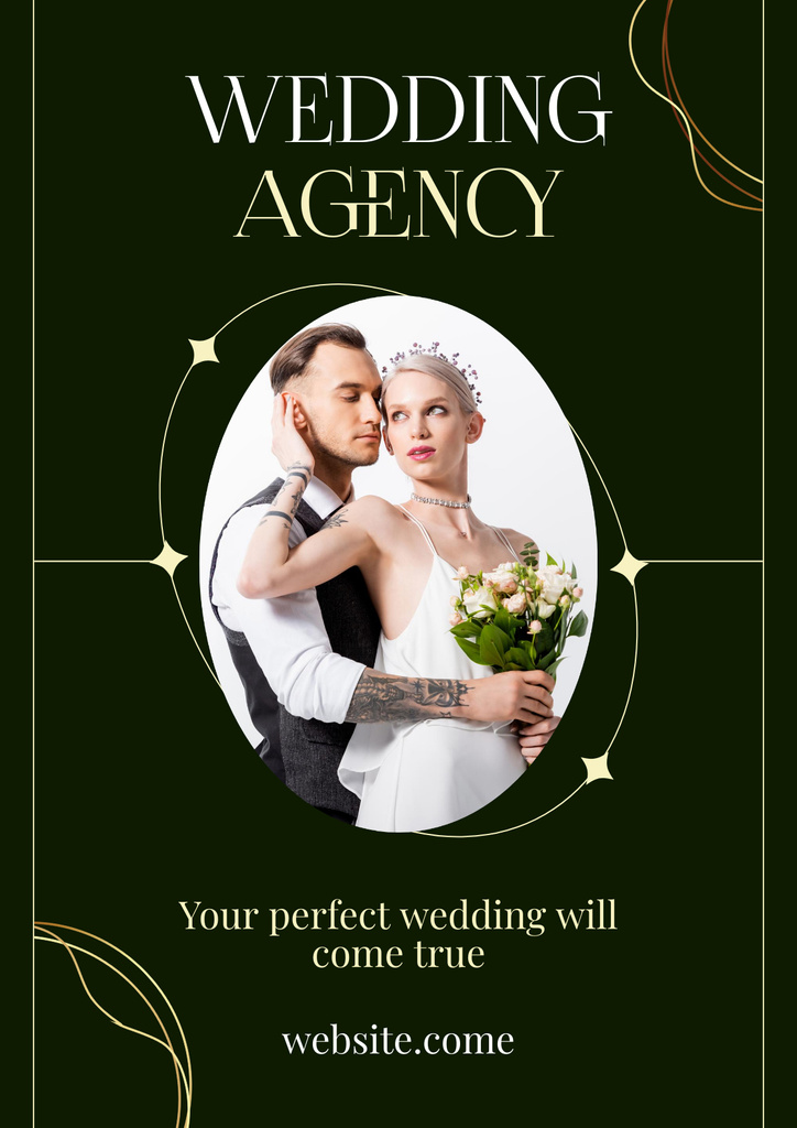 Wedding Planner Agency Ad with Elegant Couple Poster Design Template